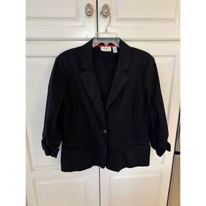 Chicos Black Ruched 3/4 Sleeve Single Button Blazer Jacket Size 3 Large XL